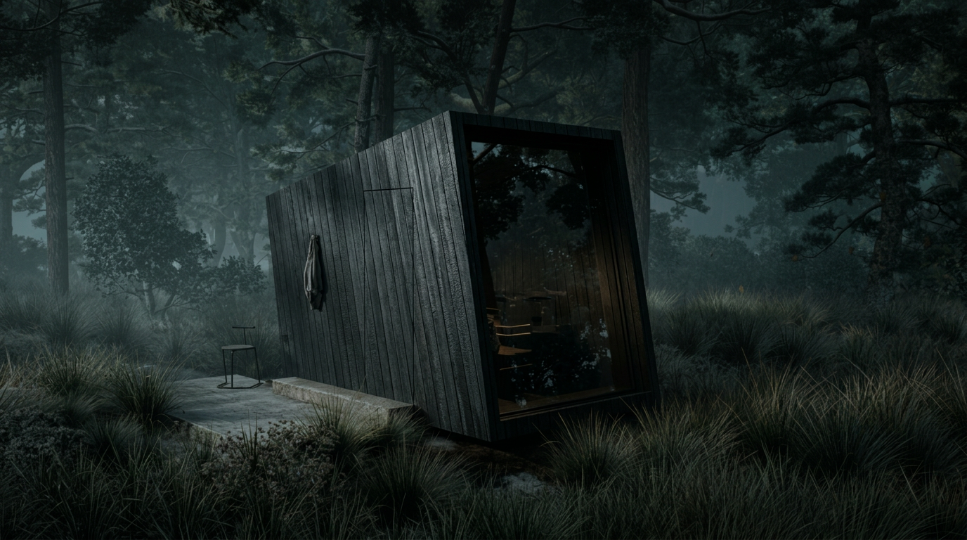 Architectural sauna under a starry night sky